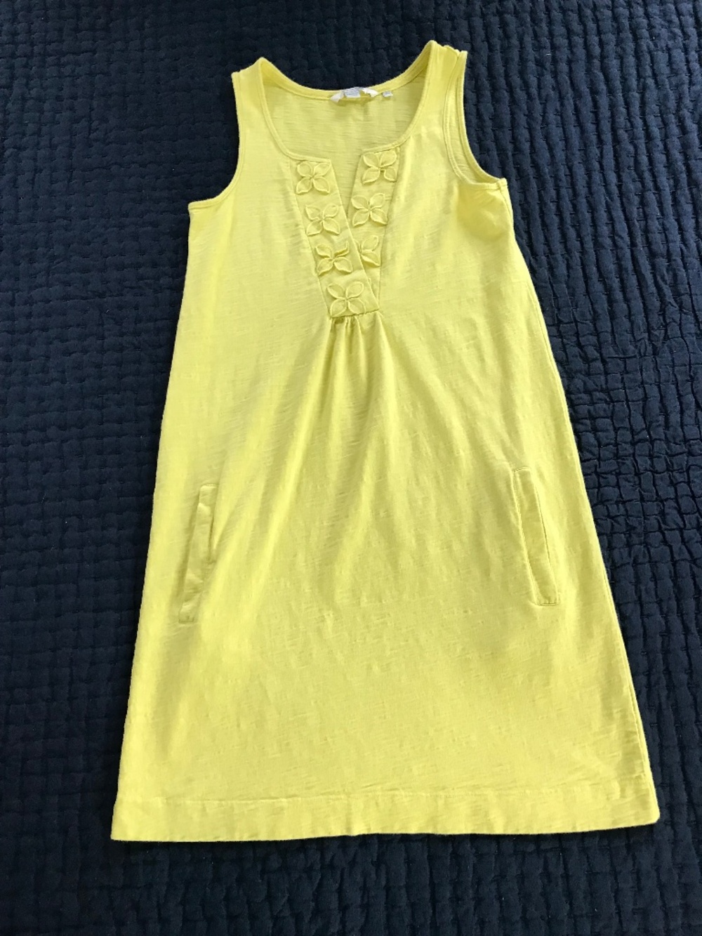 Boden Dress‎ Womens US 2 Yellow Cotton Jersey Sleeveless Flower Pockets